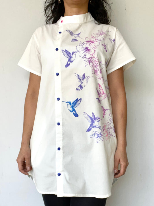 Blusa Abotonada Larga Colibrí