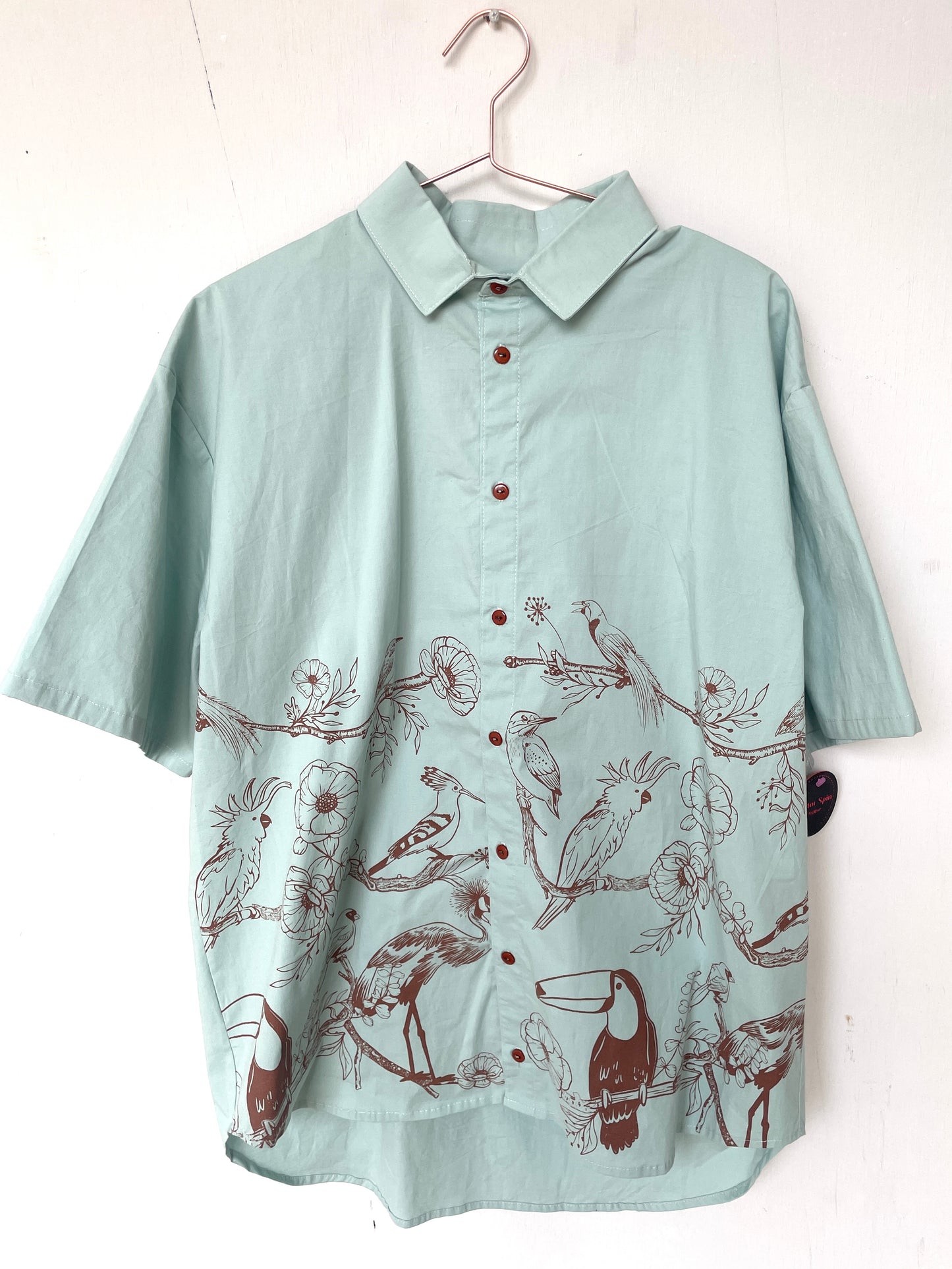 Camisa Hombre Pájaros Menta (mancha en la espalda)